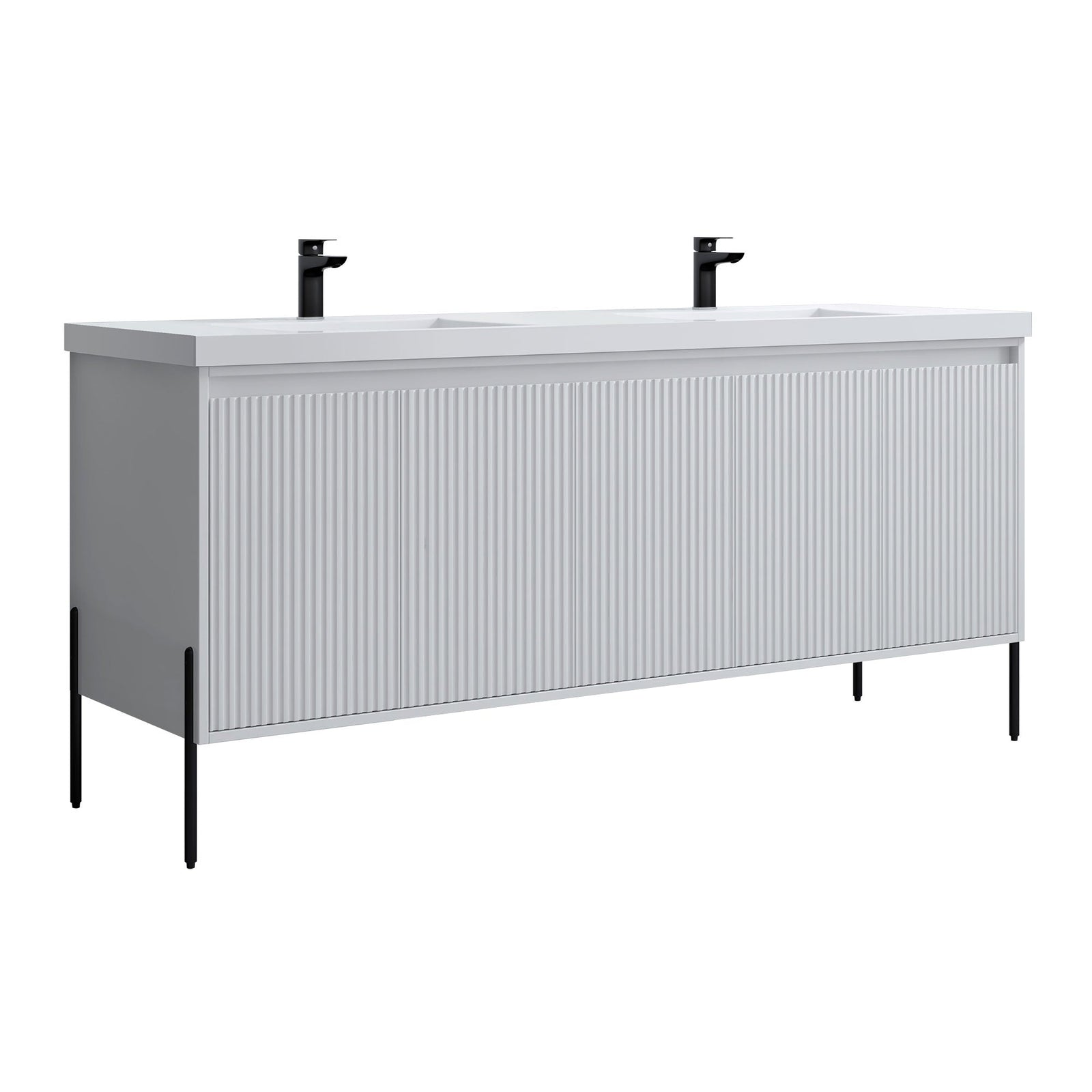 Dowell 72¡°(Fluted Bathroom Vanity Set ¡°(Assembled Cabinet Base with 5 Soft-Close Doors, Shelves &  Resin Double Basin - 002 72 Sereis