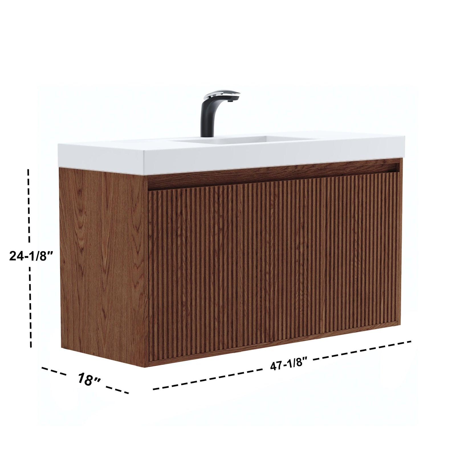 Dowell 48-Fluted Bathroom Vanity Set-(Assembled Cabinet Base with 3 Soft-Close Doors, Shelves & Ceramic/Resin Basin, Black/Golden Legs - 002 48 Series
