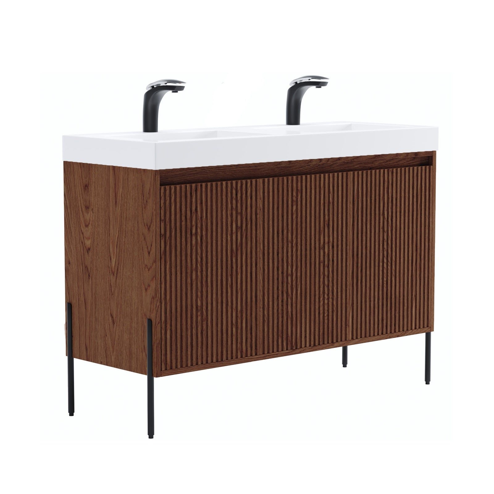 Dowell 48-Fluted Bathroom Vanity Set-(Assembled Cabinet Base with 3 Soft-Close Doors, Shelves & Ceramic/Resin Basin, Black/Golden Legs - 002 48 Series