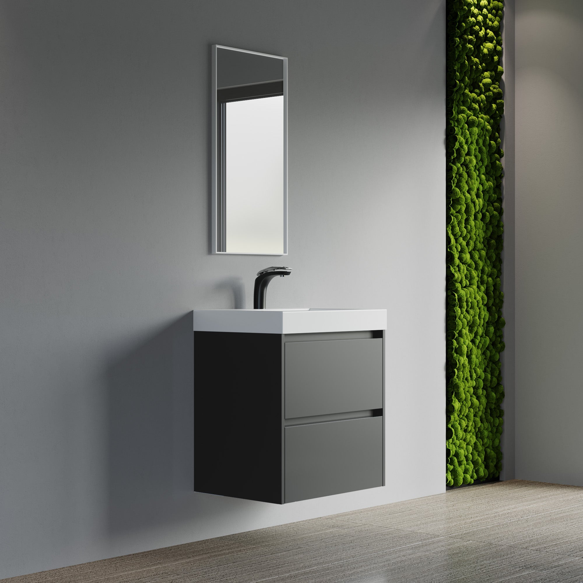Dowell 24" Wall-Mounted Floating Bathroom Vanity ¡°(Pre-Assembled, White/Black, with Two Drawers and a Single Basin- 004 24 Series