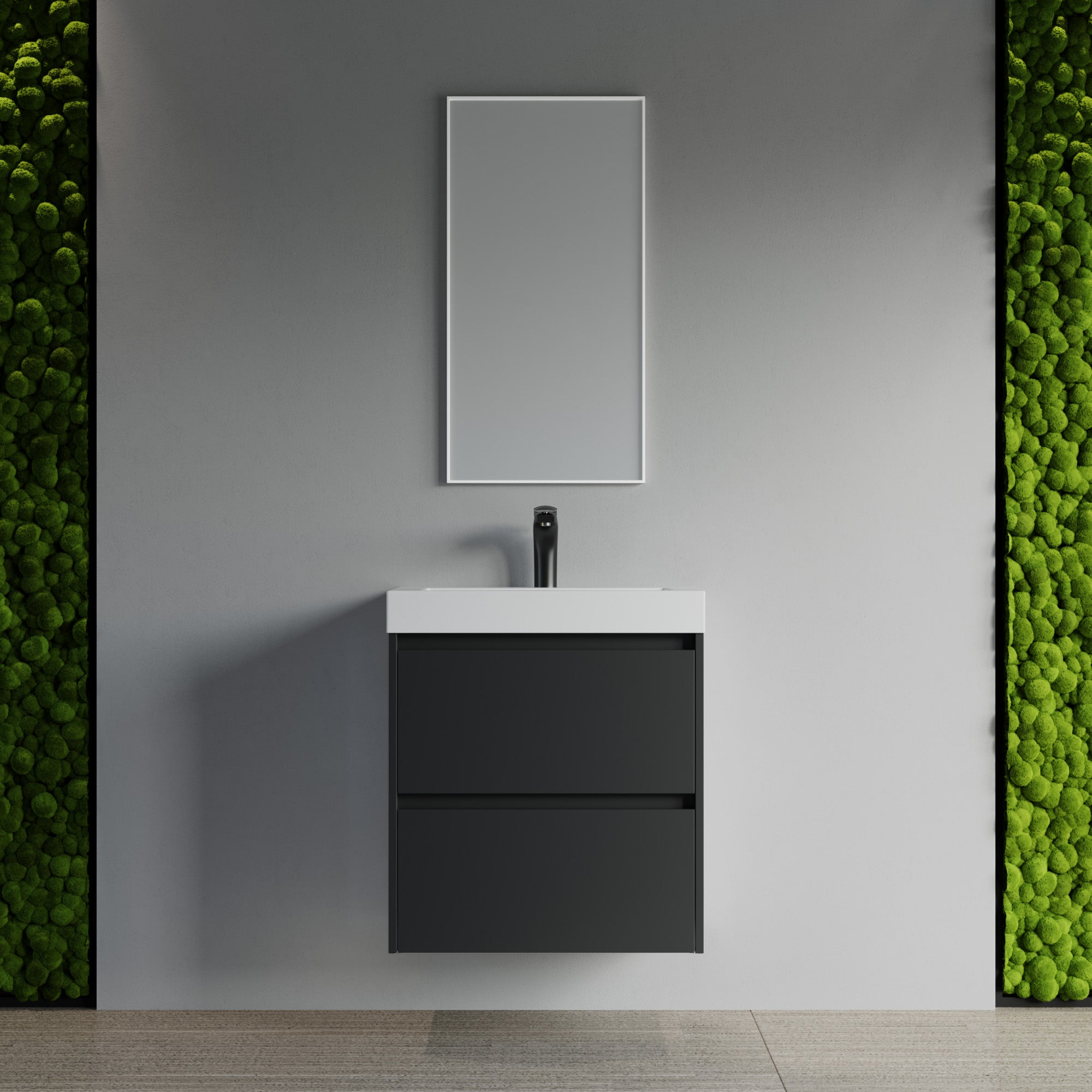Dowell 24" Wall-Mounted Floating Bathroom Vanity ¡°(Pre-Assembled, White/Black, with Two Drawers and a Single Basin- 004 24 Series