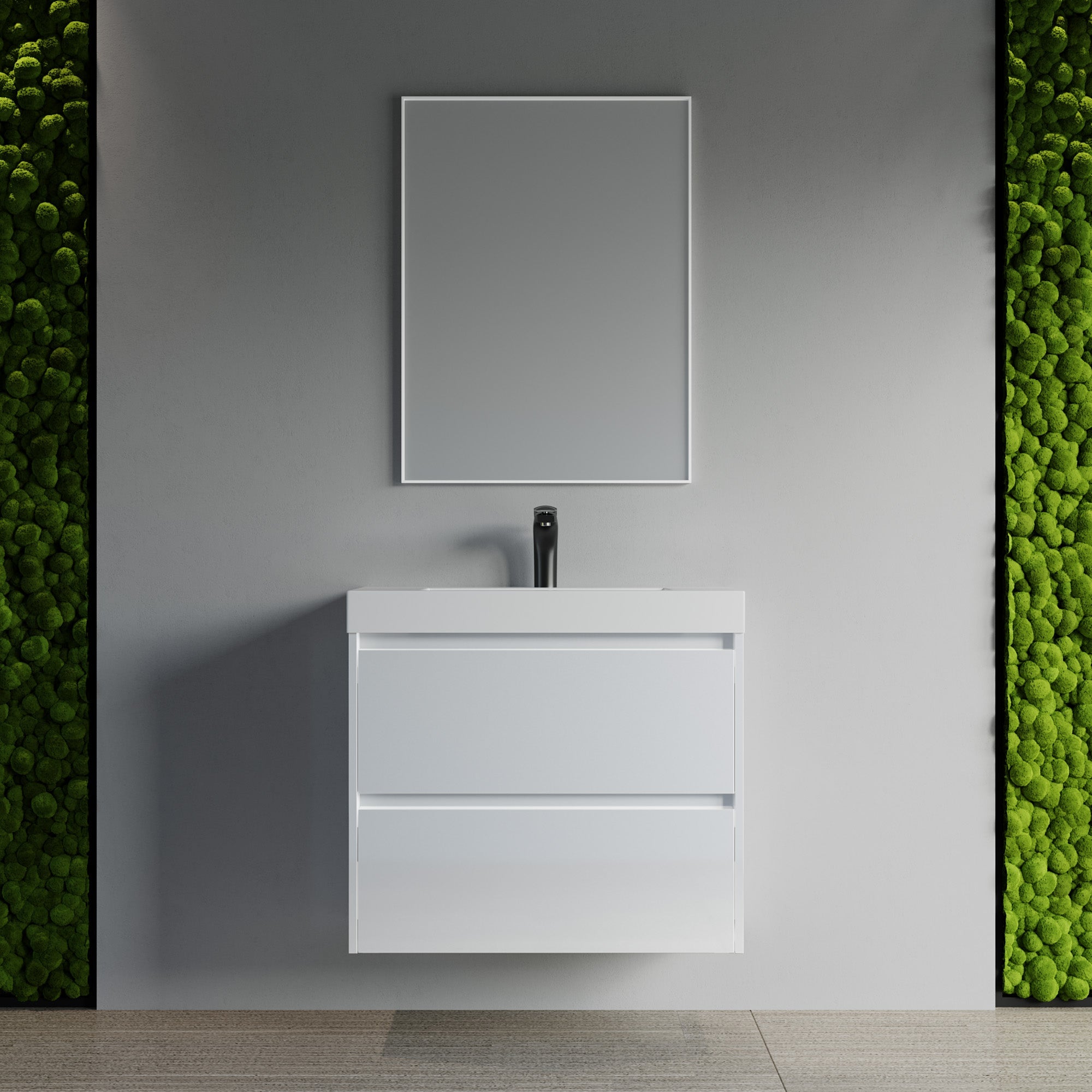 Dowell 30" Wall-Mounted Floating Bathroom Vanity ¡°(Pre-Assembled, White/Black, with Two Drawers and a Single Basin - 004 30 Series