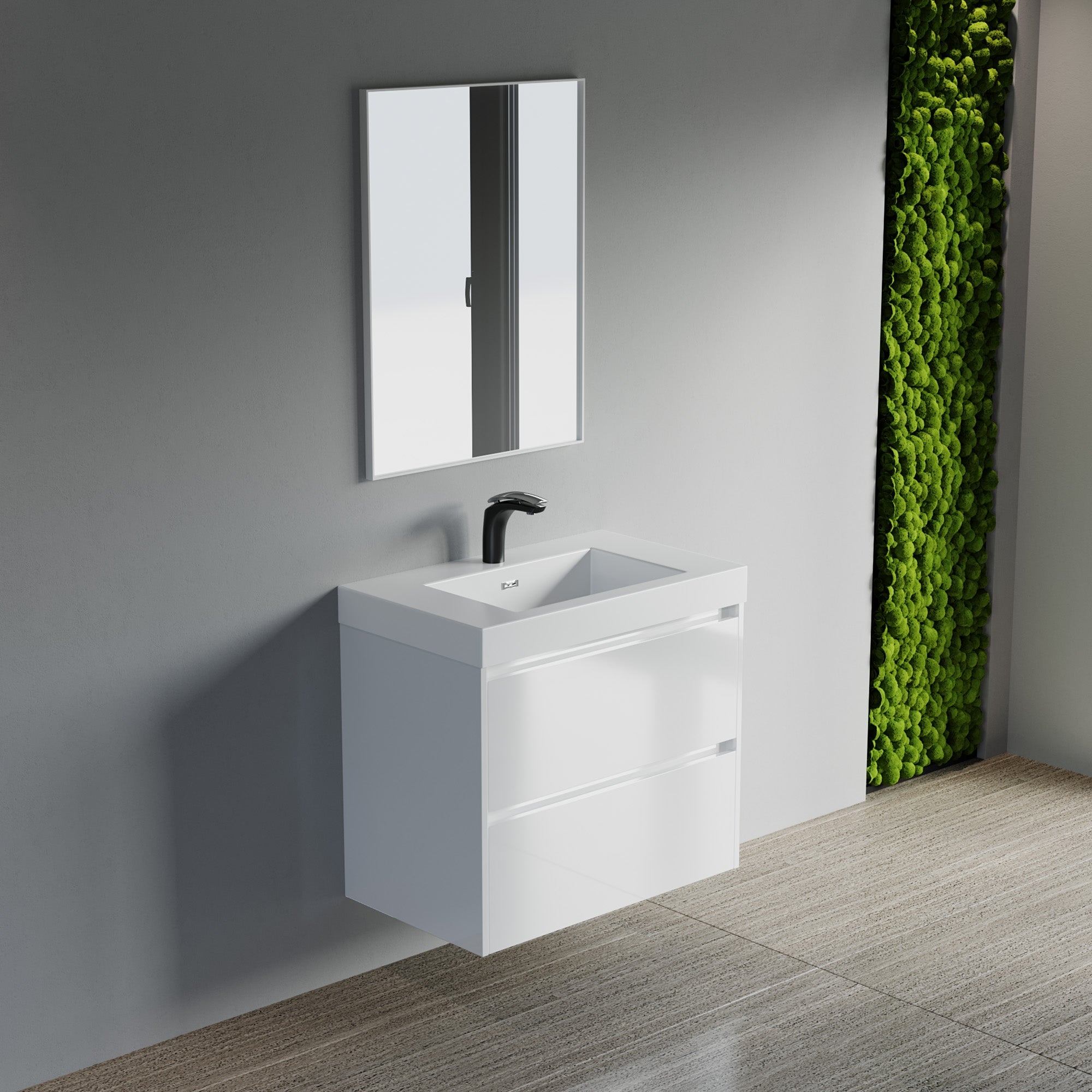 Dowell 30" Wall-Mounted Floating Bathroom Vanity ¡°(Pre-Assembled, White/Black, with Two Drawers and a Single Basin - 004 30 Series