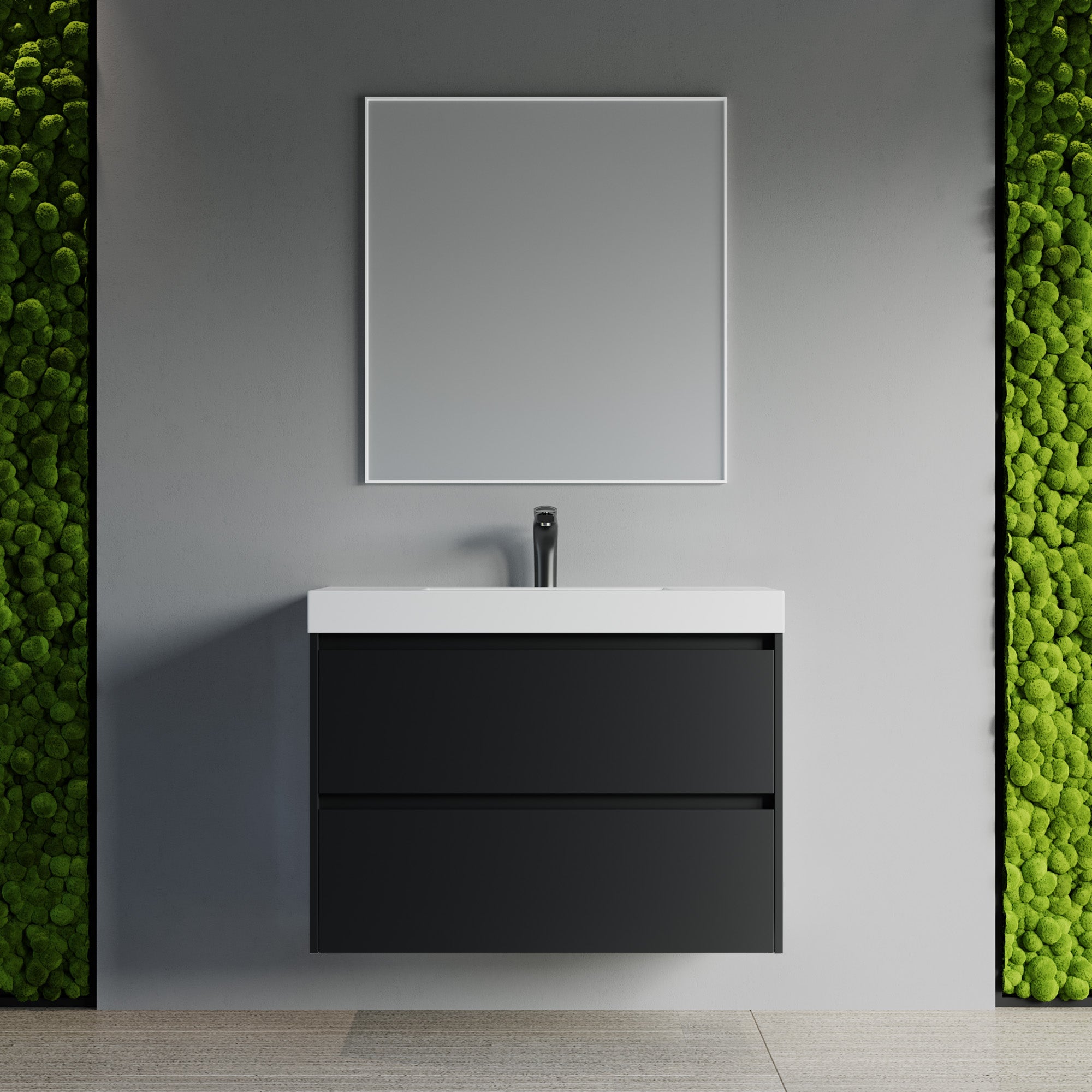 Dowell 36" Wall-Mounted Floating Bathroom Vanity ¡°(Pre-Assembled, White/Black, with Two Drawers and a Single Basin - 004 36 Series