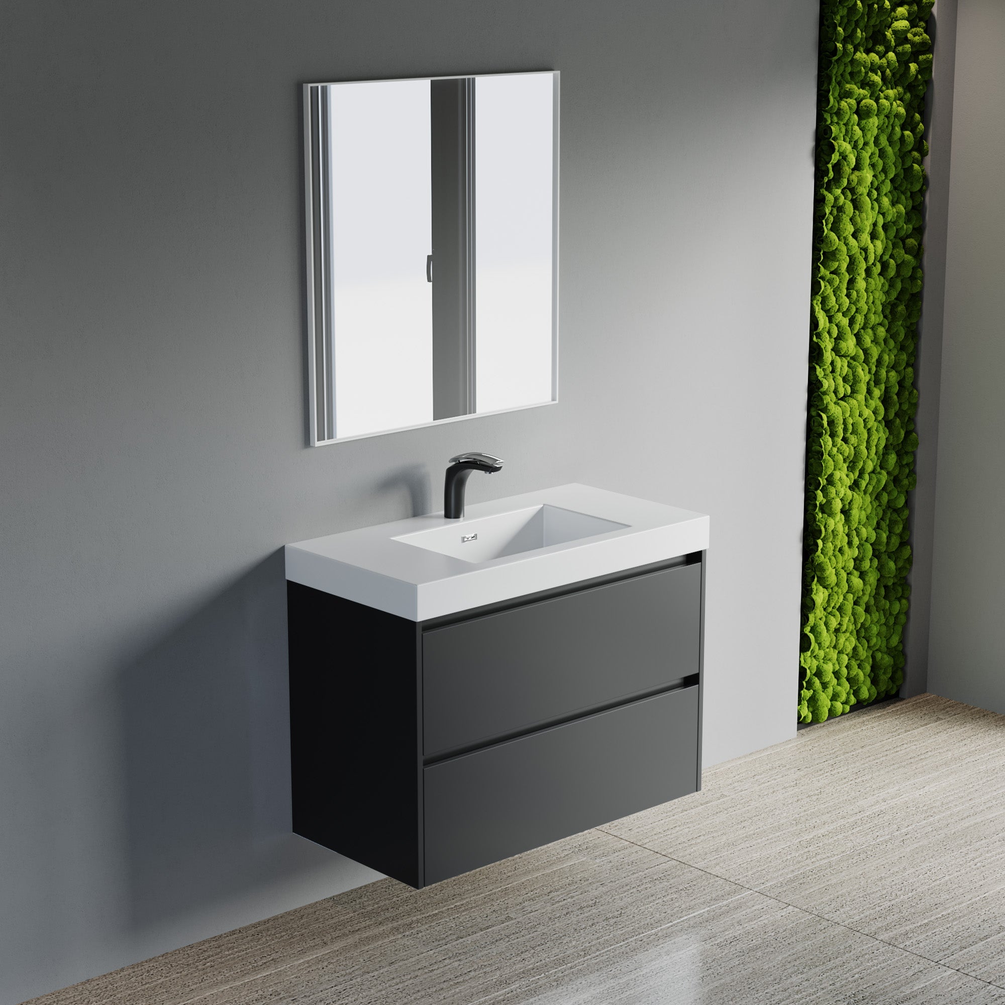 Dowell 36" Wall-Mounted Floating Bathroom Vanity ¡°(Pre-Assembled, White/Black, with Two Drawers and a Single Basin - 004 36 Series