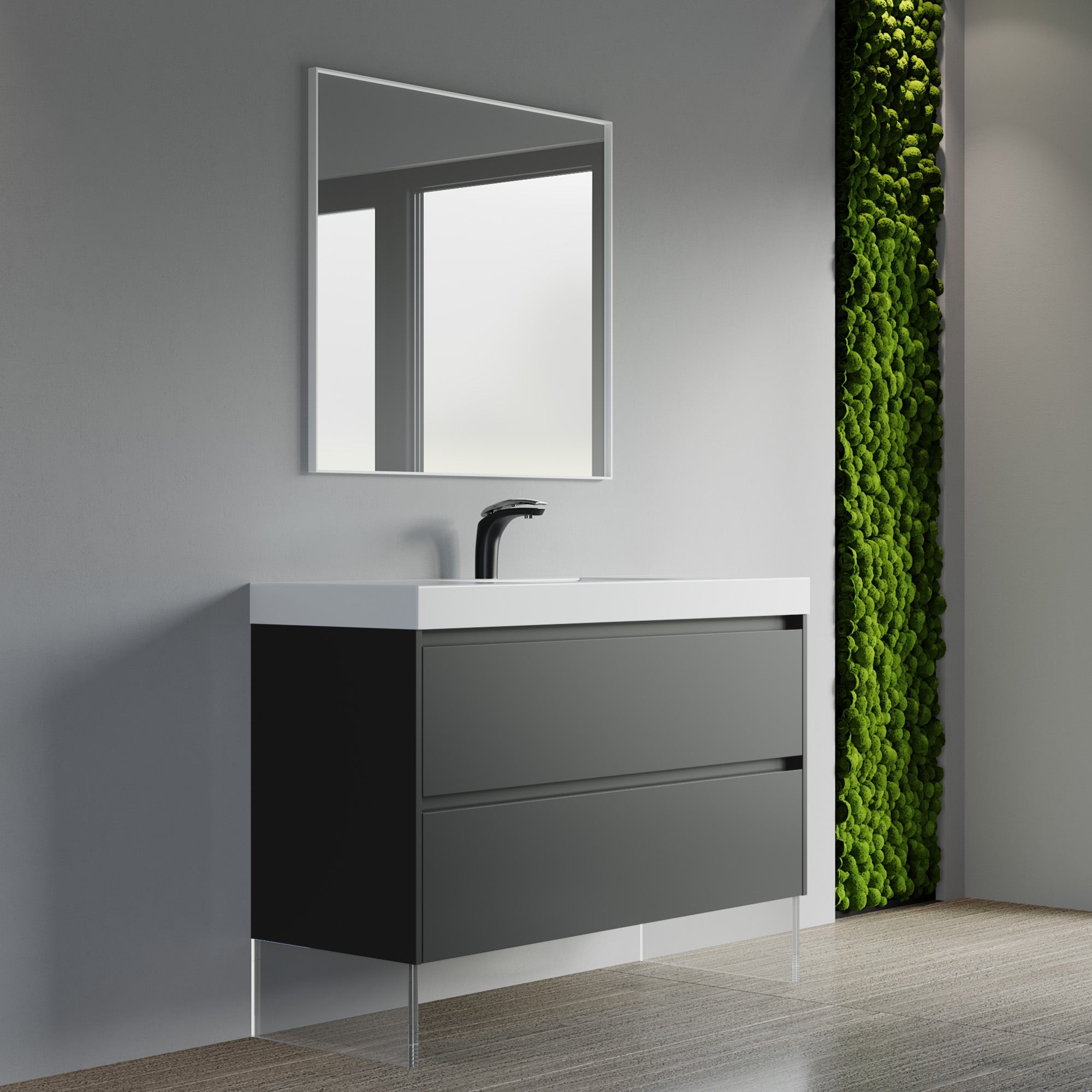 Dowell 48" Wall-Mounted Floating Bathroom Vanity ¡°(Pre-Assembled, White/Black, with Two Drawers and a Double/Single Resin Basin - 004 48 Series