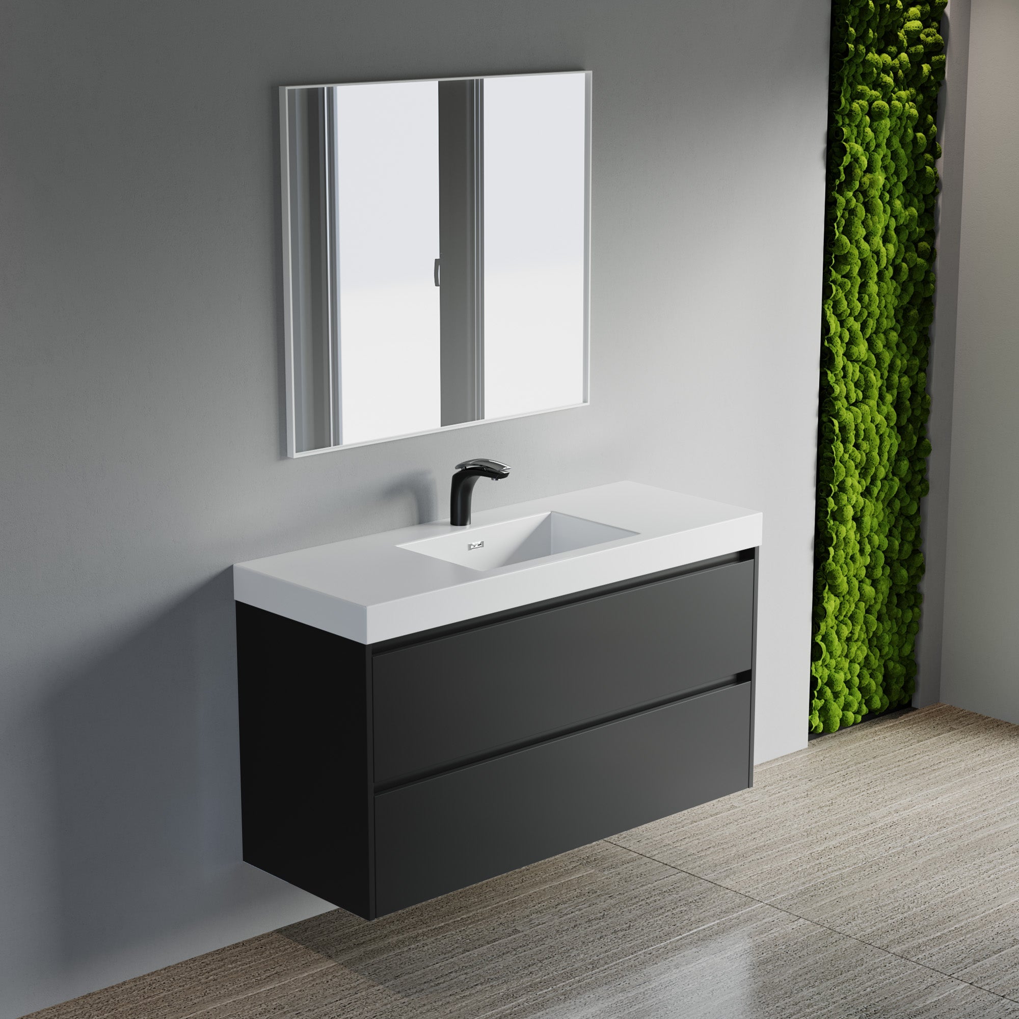 Dowell 48" Wall-Mounted Floating Bathroom Vanity ¡°(Pre-Assembled, White/Black, with Two Drawers and a Double/Single Resin Basin - 004 48 Series