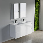 Dowell 48" Wall-Mounted Floating Bathroom Vanity ¡°(Pre-Assembled, White/Black, with Two Drawers and a Double/Single Resin Basin - 004 48 Series