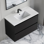 Dowell 36" Wall-Mounted Floating Bathroom Vanity ¡°(Pre-Assembled, White/Black, with Two Drawers and a Single Basin - 004 36 Series