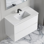 Dowell 36" Wall-Mounted Floating Bathroom Vanity ¡°(Pre-Assembled, White/Black, with Two Drawers and a Single Basin - 004 36 Series