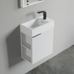 Dowell 18" Inch Oak Natural/White Small Bathroom Vanity with White Resin Sink Combo, Modern Bathroom Cabinet with Soft-Close Door, Wall Mounted Single Bathroom Vanity Set with Side Shelves - 011 18 Series