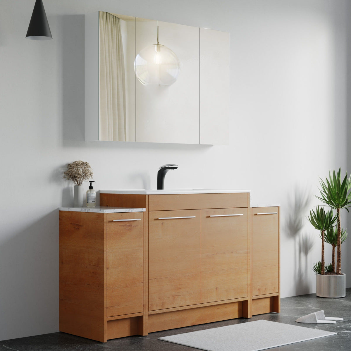 Dowell 24¡°(Unassembled Freestanding Bathroom Vanity Kit with White Ceramic Basin -  One or Two Soft-Close Doors, One Shelf - 012 Series - Oak Natural