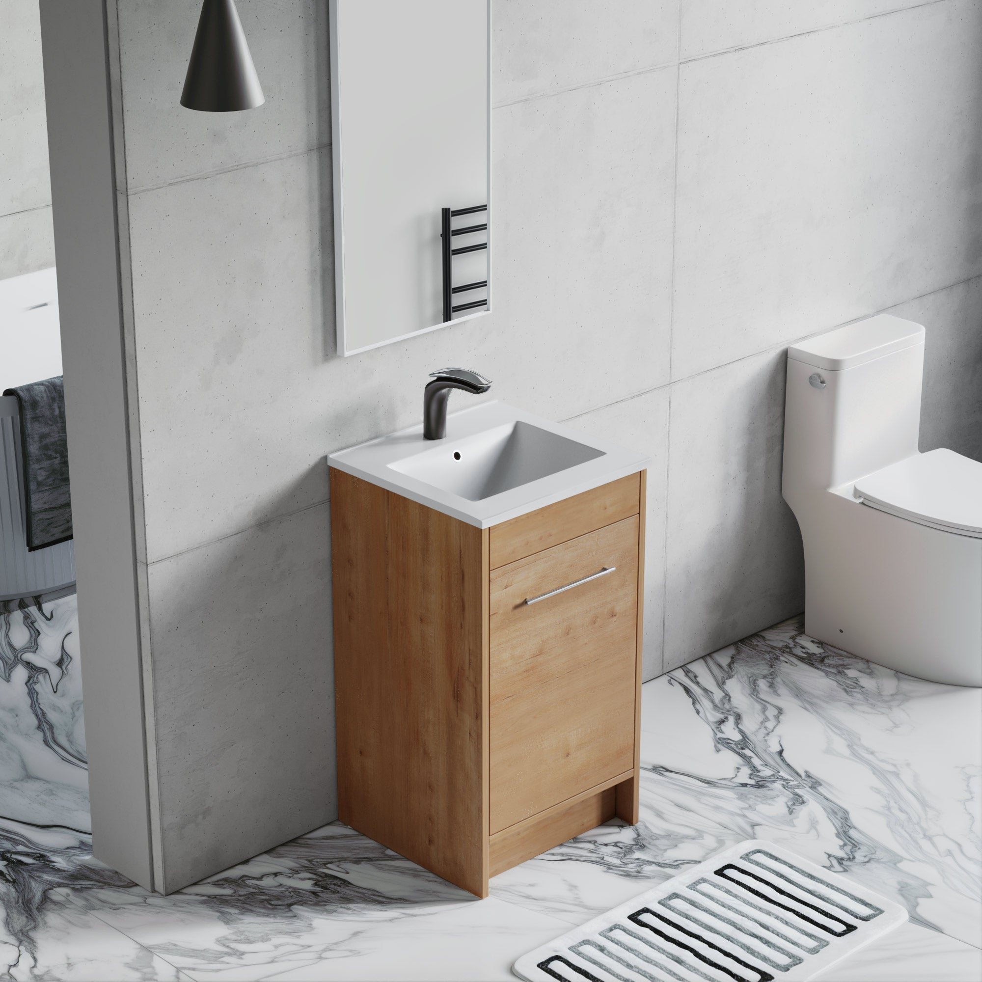 Dowell 18"  Unassembled Freestanding Bathroom Vanity Kit with White Ceramic Basin -  One or Two Soft-Close Doors, One Shelf - 012 Series - Oak Natural