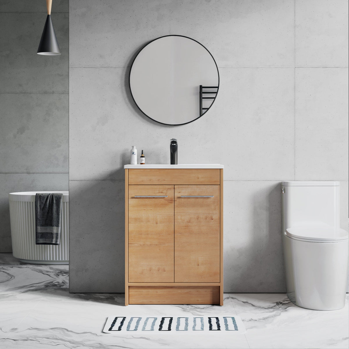 Dowell 24¡°(Unassembled Freestanding Bathroom Vanity Kit with White Ceramic Basin -  One or Two Soft-Close Doors, One Shelf - 012 Series - Oak Natural