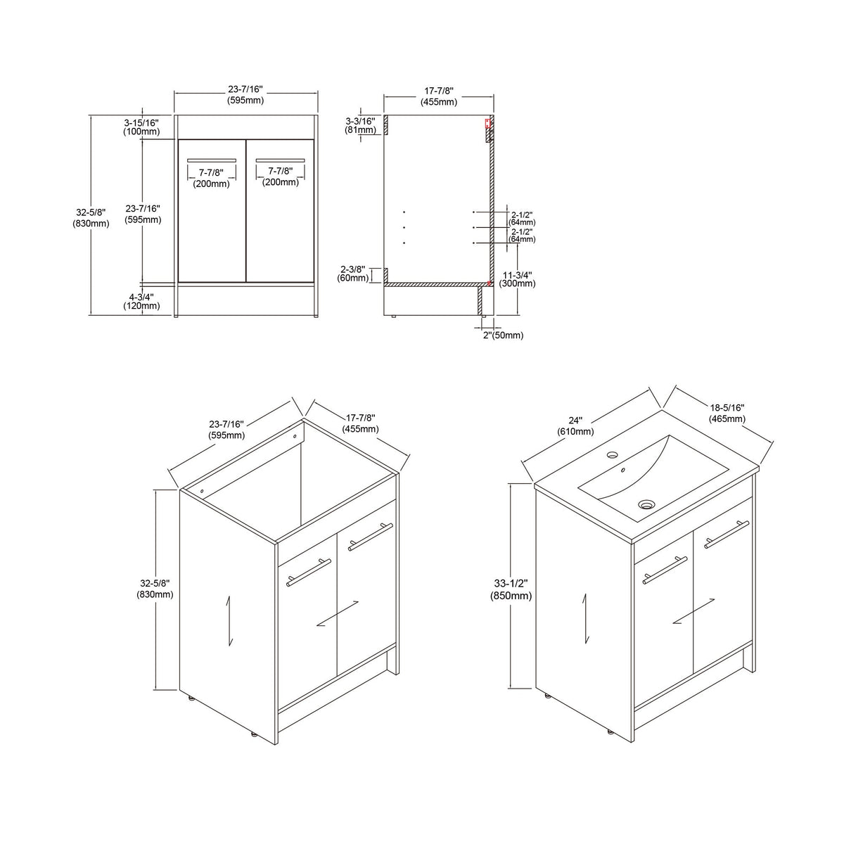 Dowell 24¡°(Unassembled Freestanding Bathroom Vanity Kit with White Ceramic Basin -  One or Two Soft-Close Doors, One Shelf - 012 Series - Oak Natural
