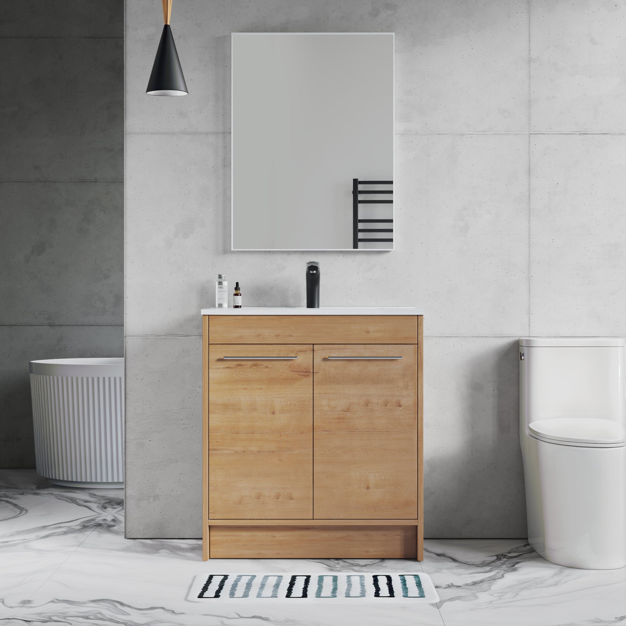 Dowell 30" Unassembled Freestanding Bathroom Vanity Kit with White Ceramic Basin -  One or Two Soft-Close Doors, One Shelf - 012 Series - Oak Natural