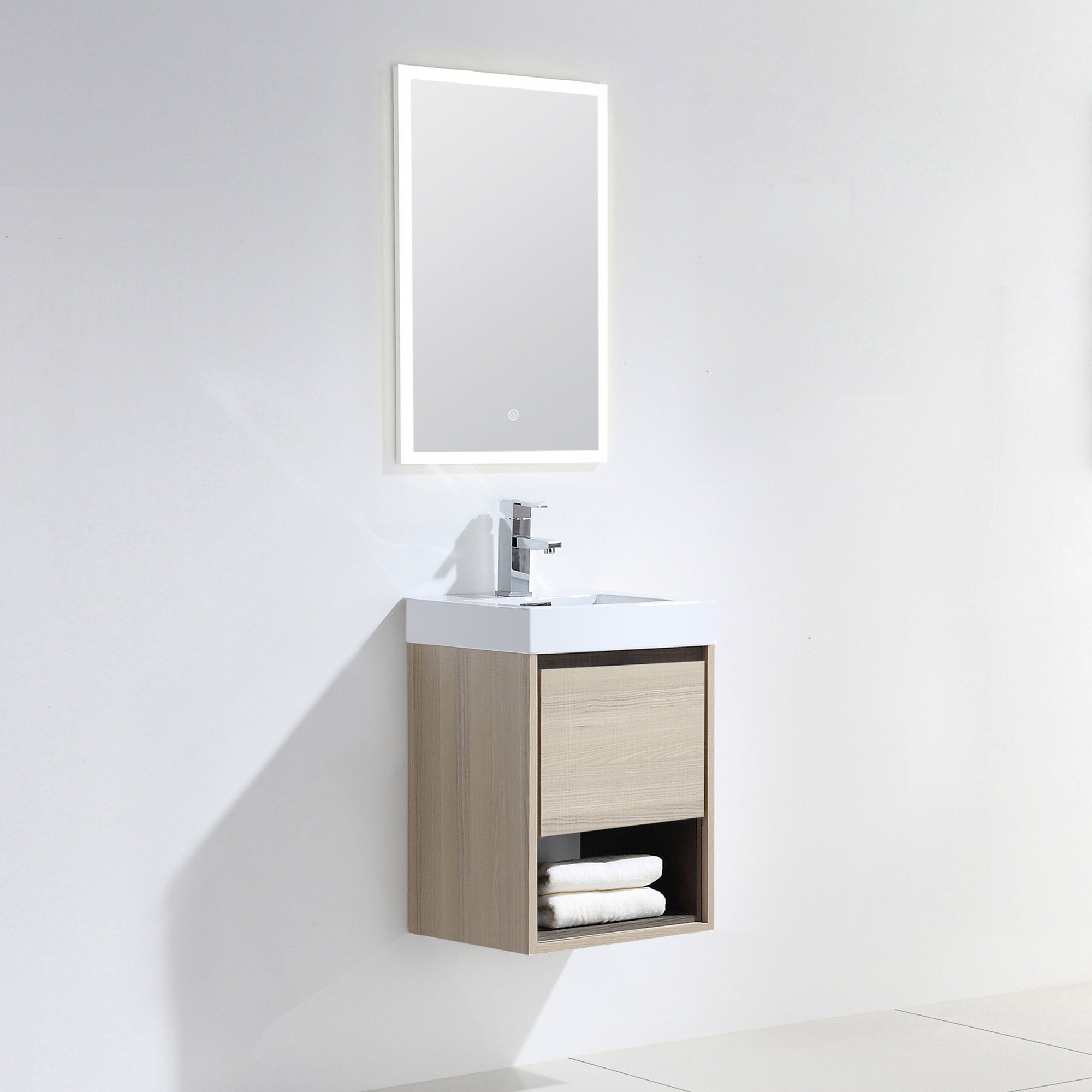 Dowell 18" Wall-Mounted Bathroom Vanity with Single Basin ¡°( One Soft-Close Drawer, One Open Shelf - 015 Series - Grey Ashtree
