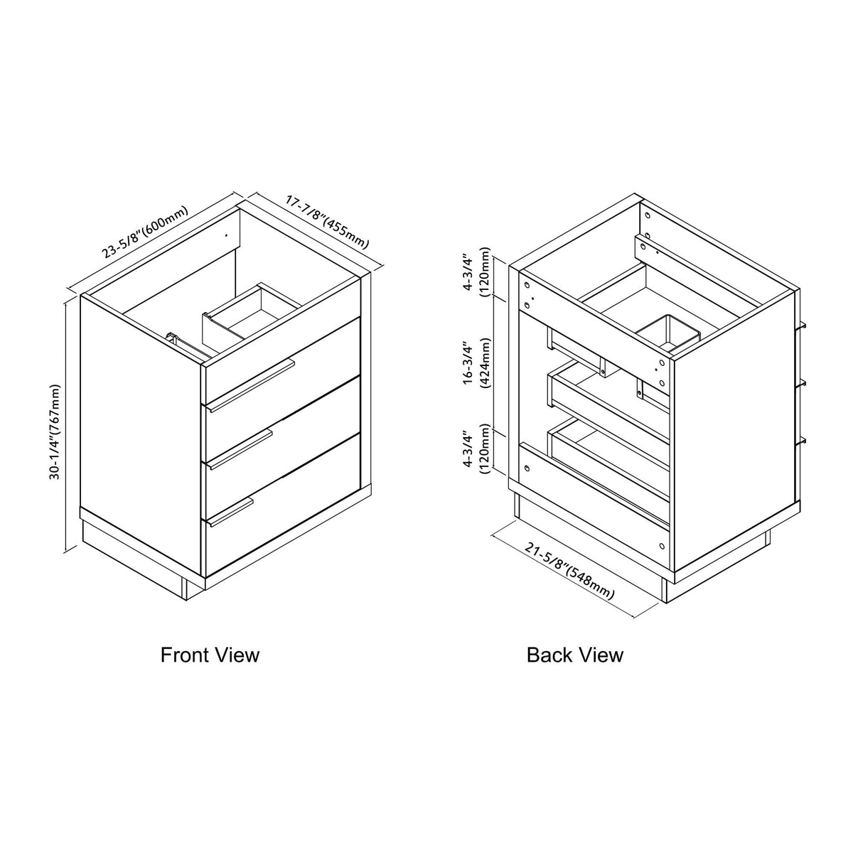 Dowell 24¡°(Single Bathroom Vanity Set- Freestanding Glossy White Vanity with Black Accents,Matte Black Resin Basin,Three Soft-Close Drawers - 024 Series