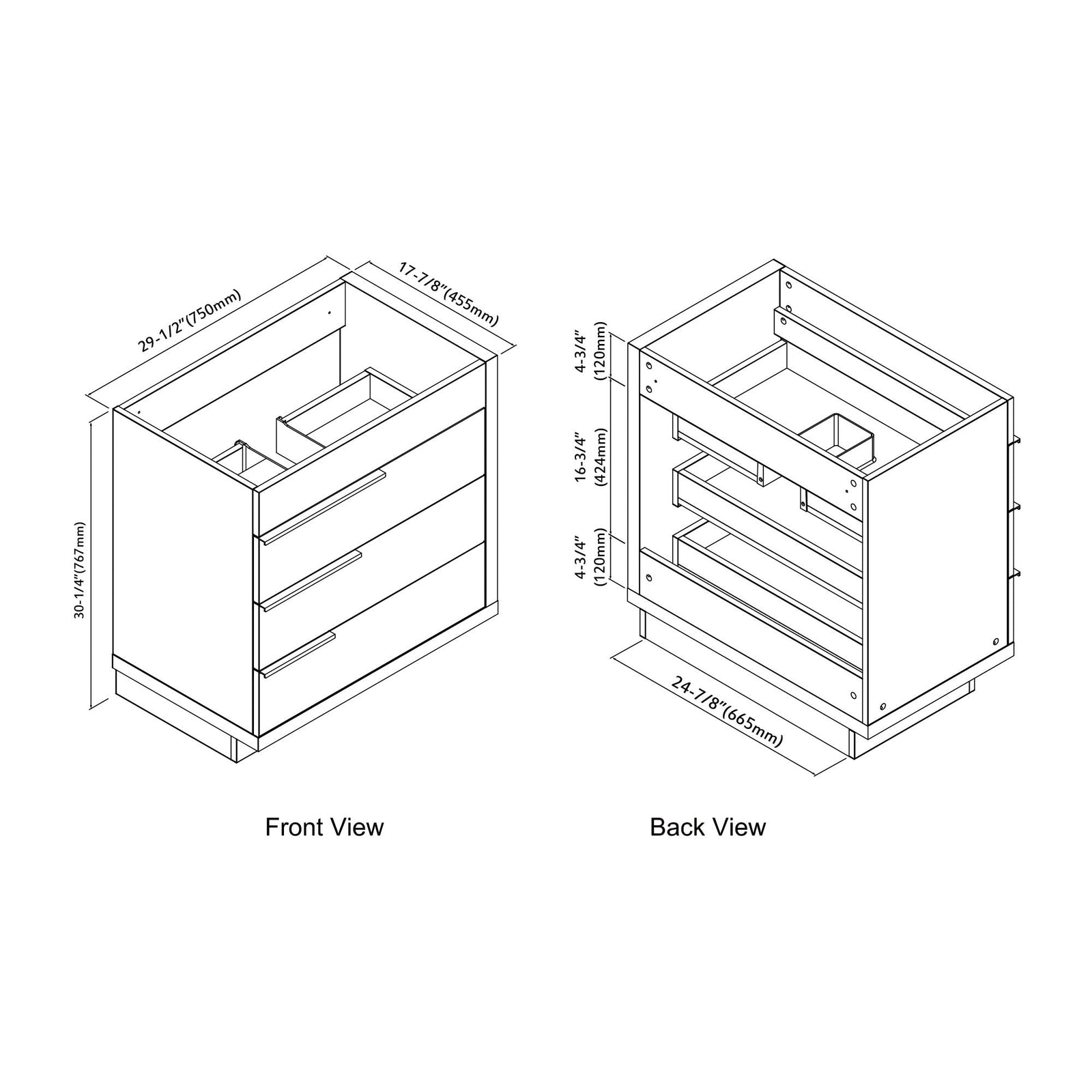 Dowell 30¡°(Single Bathroom Vanity Set- Freestanding Glossy White Vanity with Black Accents,Matte Black Resin Basin,Three Soft-Close Drawers - 024 Series