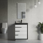 Dowell 24¡°(Single Bathroom Vanity Set- Freestanding Glossy White Vanity with Black Accents,Matte Black Resin Basin,Three Soft-Close Drawers - 024 Series