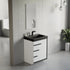 Dowell 24¡°(Single Bathroom Vanity Set- Freestanding Glossy White Vanity with Black Accents,Matte Black Resin Basin,Three Soft-Close Drawers - 024 Series