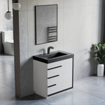 Dowell 30¡°(Single Bathroom Vanity Set- Freestanding Glossy White Vanity with Black Accents,Matte Black Resin Basin,Three Soft-Close Drawers - 024 Series