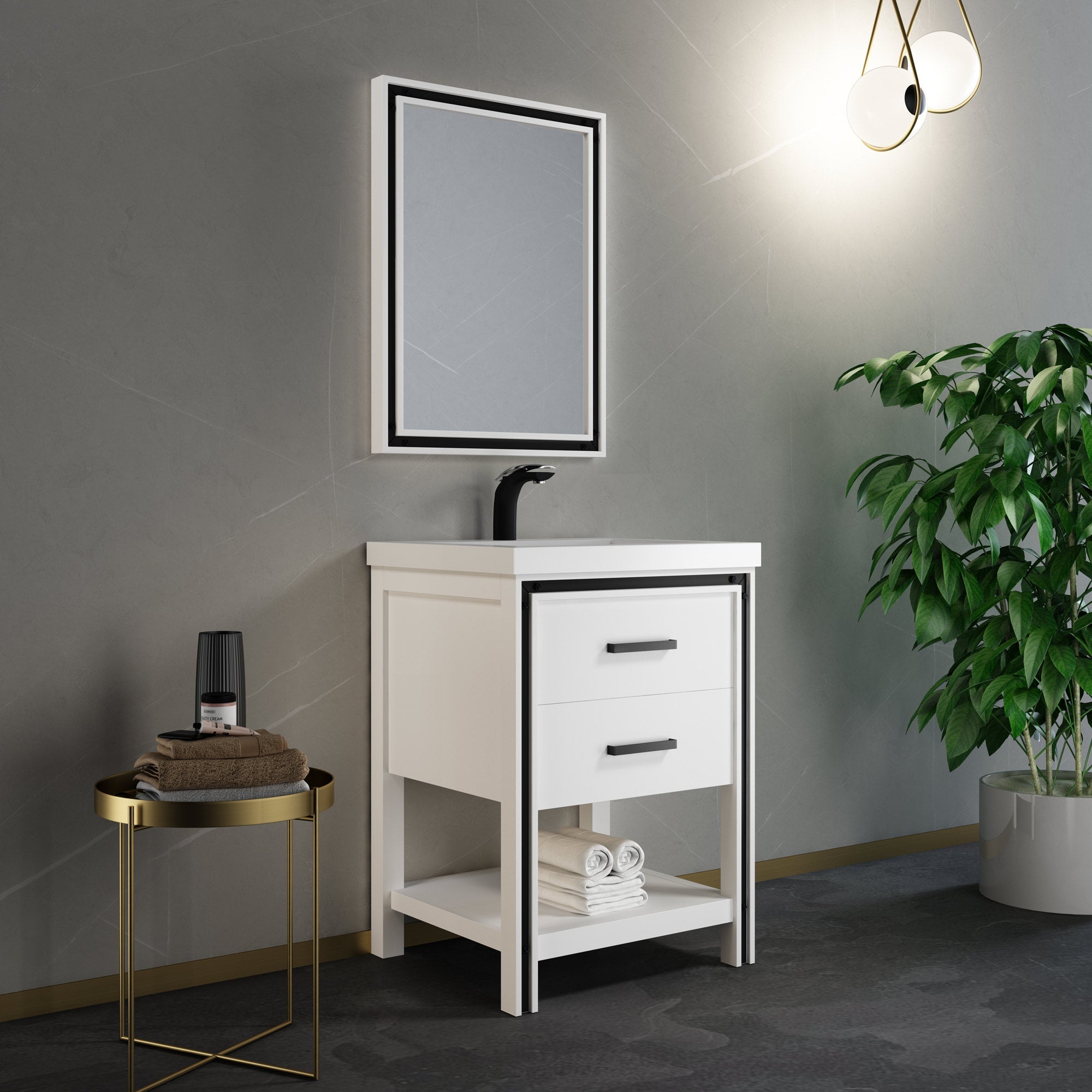 Dowell 24" Freestanding White Bathroom Vanity with Single Basin - One/Two Soft-Close Drawers and One/Two Open Shelves - 028 Series
