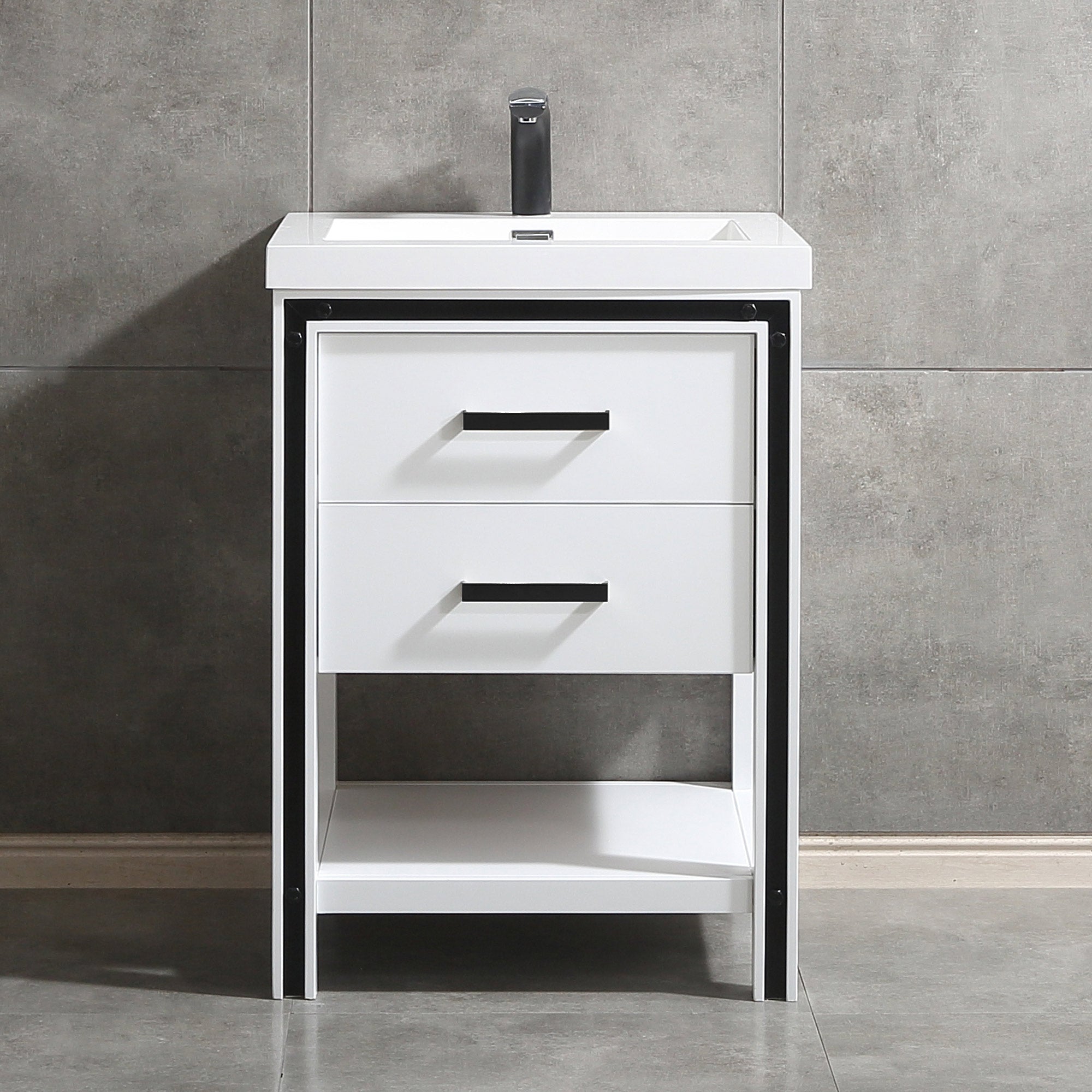 Dowell 24" Freestanding White Bathroom Vanity with Single Basin - One/Two Soft-Close Drawers and One/Two Open Shelves - 028 Series