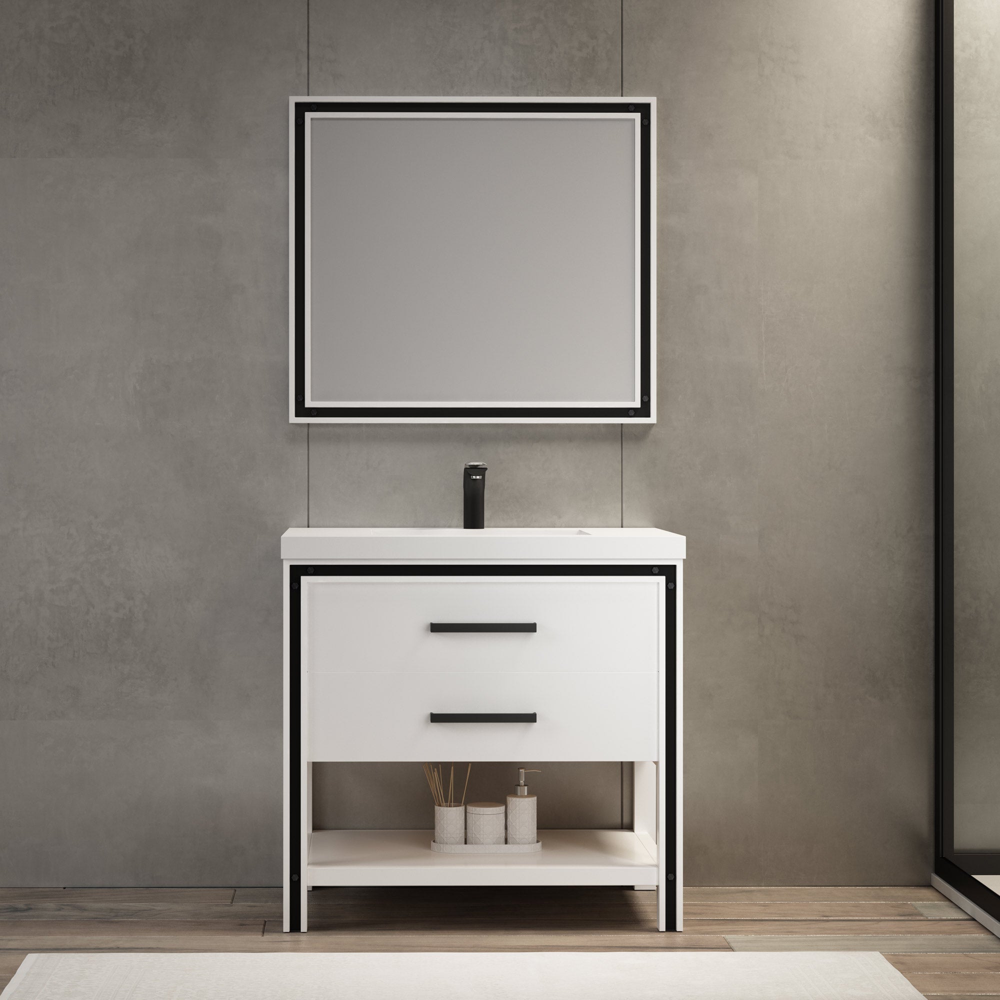 Dowell 36" Wall Mirror with Protective Black Trim Wooden Frame - Bathroom, Living Room, Hallway, Lobby - 028 36 Series
