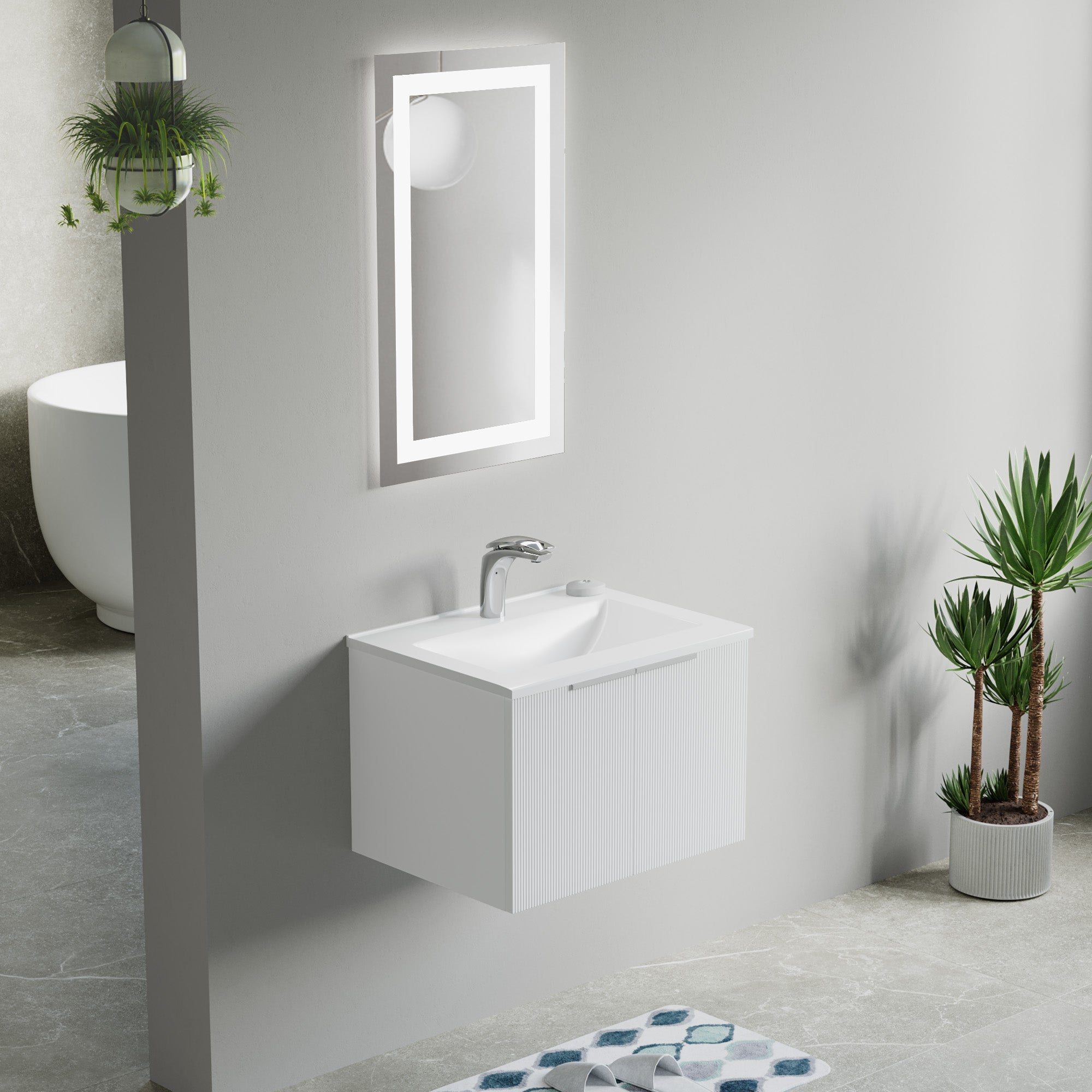 Dowell 24" Wall-Mounted/Floating Fluted Bathroom Vanity with Single Basin ¡°(Two Soft-Close Doors - 032 24 Series
