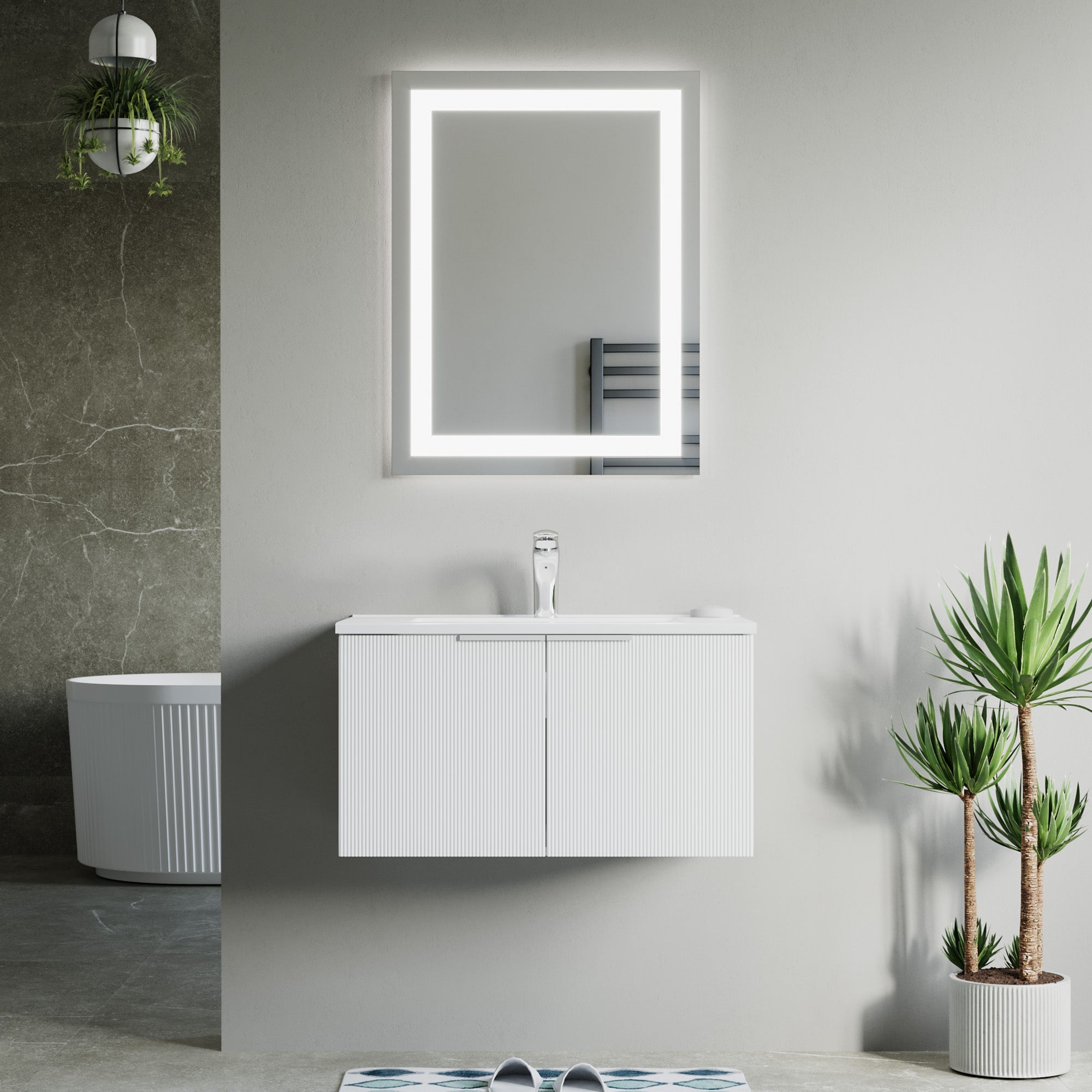 Dowell 30" Wall-Mounted/Floating Fluted Bathroom Vanity with Single Basin ¡°(Two Soft-Close Doors - 032 30 Series