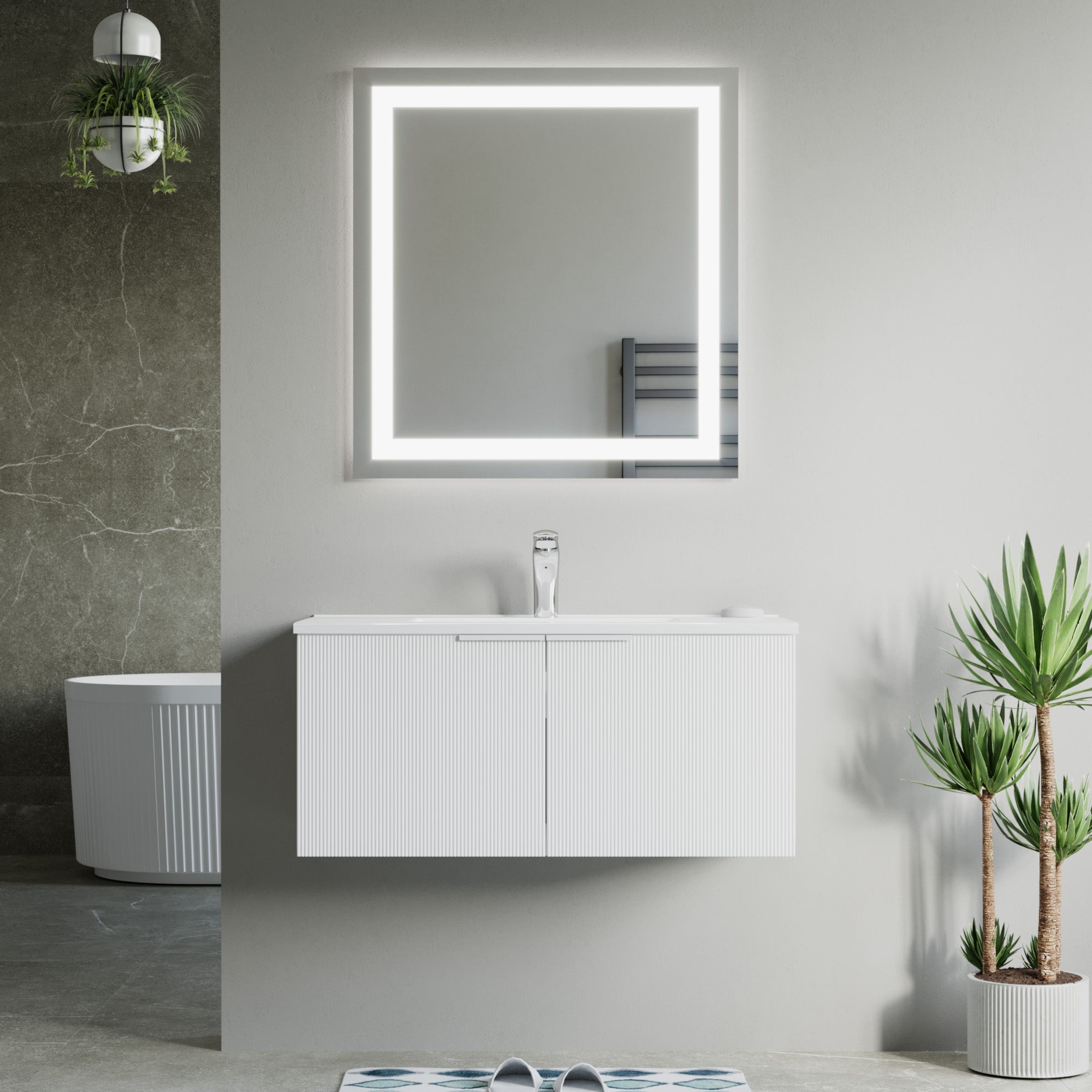 Dowell 36" Wall-Mounted/Floating Fluted Bathroom Vanity with Single Basin ¡°(Two Soft-Close Doors - 032 36 Series