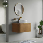 Dowell 36" Wall-Mounted/Floating Fluted Bathroom Vanity Combination Set - One 24" Fluted Base Vanity, Two Fluted Arc Sides, One Sintered Stone Top, One Fluted Vessel Sink - 032 36R Series