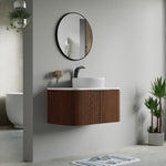 Dowell 36" Wall-Mounted/Floating Fluted Bathroom Vanity Combination Set - One 24" Fluted Base Vanity, Two Fluted Arc Sides, One Sintered Stone Top, One Fluted Vessel Sink - 032 36R Series