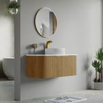 Dowell 42" Wall-Mounted/Floating Fluted Bathroom Vanity Combination Set - One 30" Fluted Base Vanity, Two Fluted Arc Sides, One Sintered Stone Top, One Fluted Vessel Sink - 032 42R Series