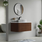 Dowell 42" Wall-Mounted/Floating Fluted Bathroom Vanity Combination Set - One 30" Fluted Base Vanity, Two Fluted Arc Sides, One Sintered Stone Top, One Fluted Vessel Sink - 032 42R Series