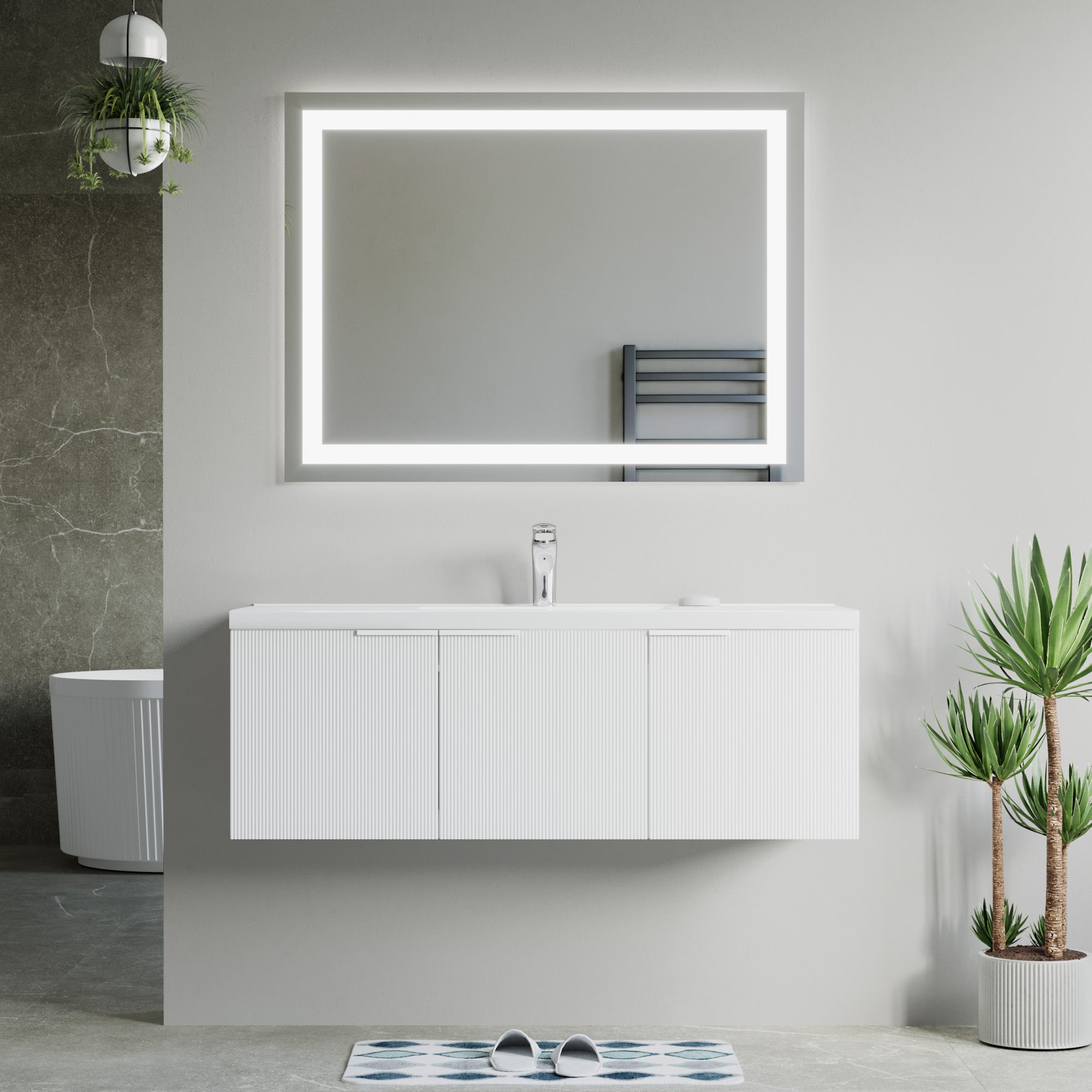 Dowell 48" Wall-Mounted/Floating Fluted Bathroom Vanity with Single/Double Basin ¡°(Three Soft-Close Doors - 032 48 Series