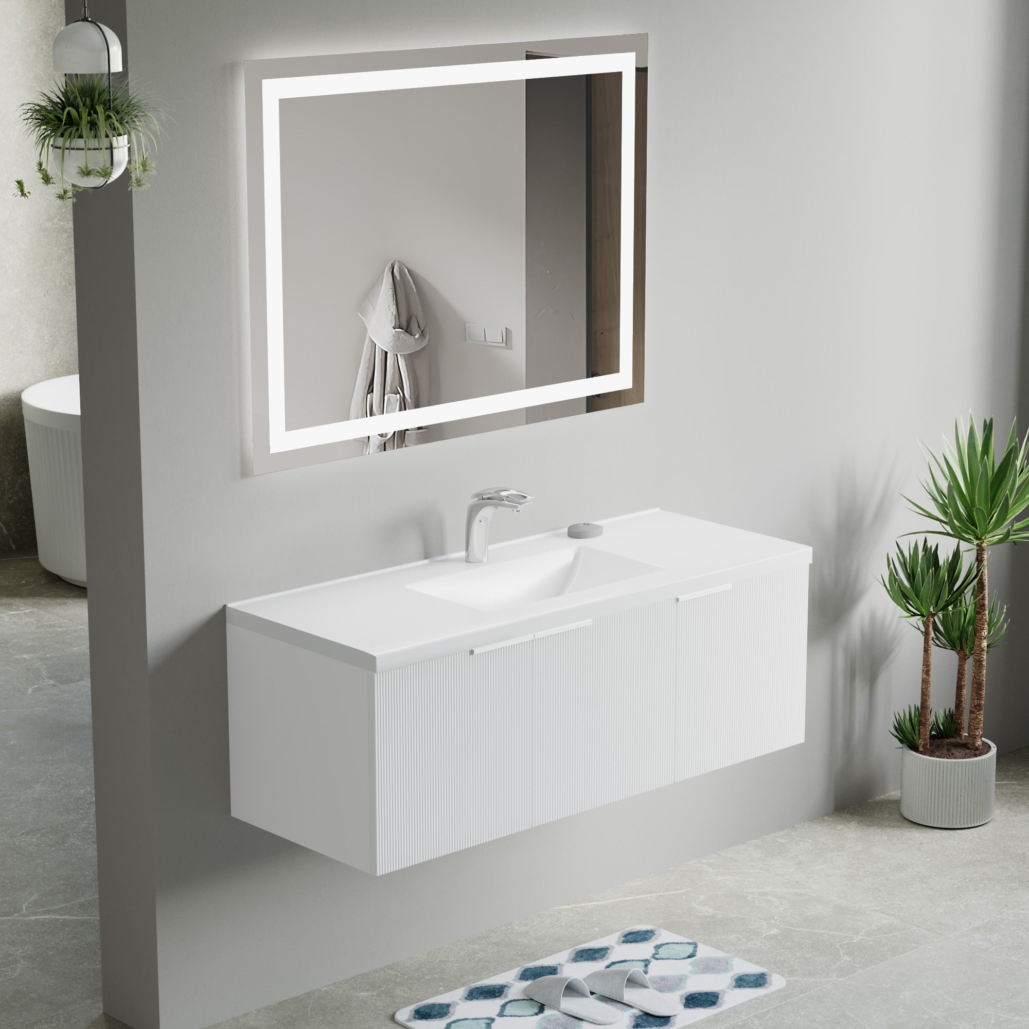 Dowell 48" Wall-Mounted/Floating Fluted Bathroom Vanity with Single/Double Basin ¡°(Three Soft-Close Doors - 032 48 Series