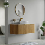 Dowell 48" Wall-Mounted/Floating Fluted Bathroom Vanity Combination Set - One 36" Fluted Base Vanity, Two Fluted Arc Sides, One Sintered Stone Top, With/Without One Fluted Vessel Sink - 032 48R Series