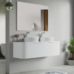 Dowell 60" Wall-Mounted/Floating Fluted Bathroom Vanity Combination Set - One 48" Fluted Base Vanity, Two Fluted Arc Sides, One Sintered Stone Top, One/Two One Fluted Vessel Sinks - 032 60R Series