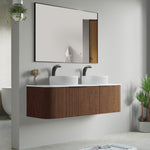 Dowell 60" Wall-Mounted/Floating Fluted Bathroom Vanity Combination Set - One 48" Fluted Base Vanity, Two Fluted Arc Sides, One Sintered Stone Top, One/Two One Fluted Vessel Sinks - 032 60R Series