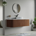 Dowell 60" Wall-Mounted/Floating Fluted Bathroom Vanity Combination Set - One 48" Fluted Base Vanity, Two Fluted Arc Sides, One Sintered Stone Top, One/Two One Fluted Vessel Sinks - 032 60R Series
