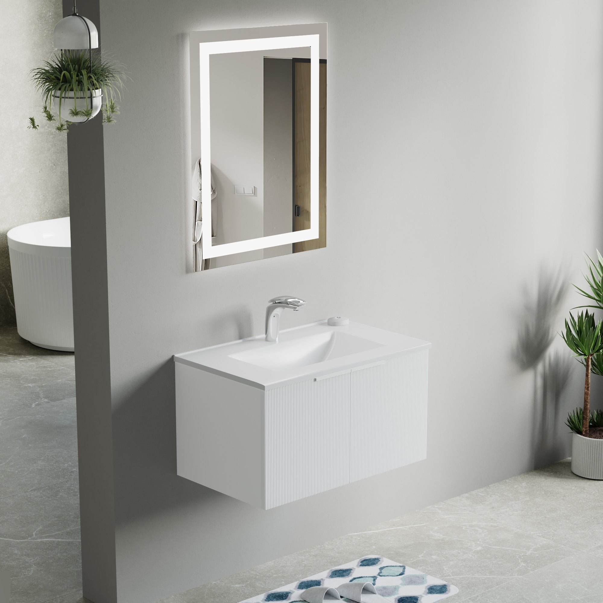Dowell 30" Wall-Mounted/Floating Fluted Bathroom Vanity with Single Basin ¡°(Two Soft-Close Doors - 032 30 Series