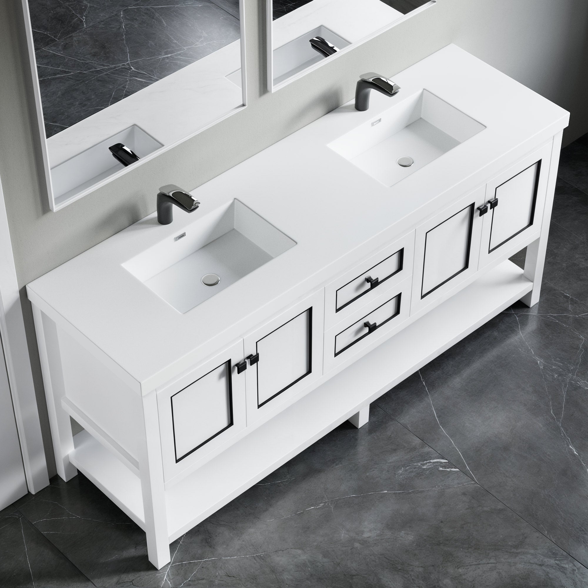 Dowell 72" Freestanding Bathroom Vanity with Double Basin - Four Soft-Close Doors, One Soft-Close Drawer, One Shelf - 036 72 Series