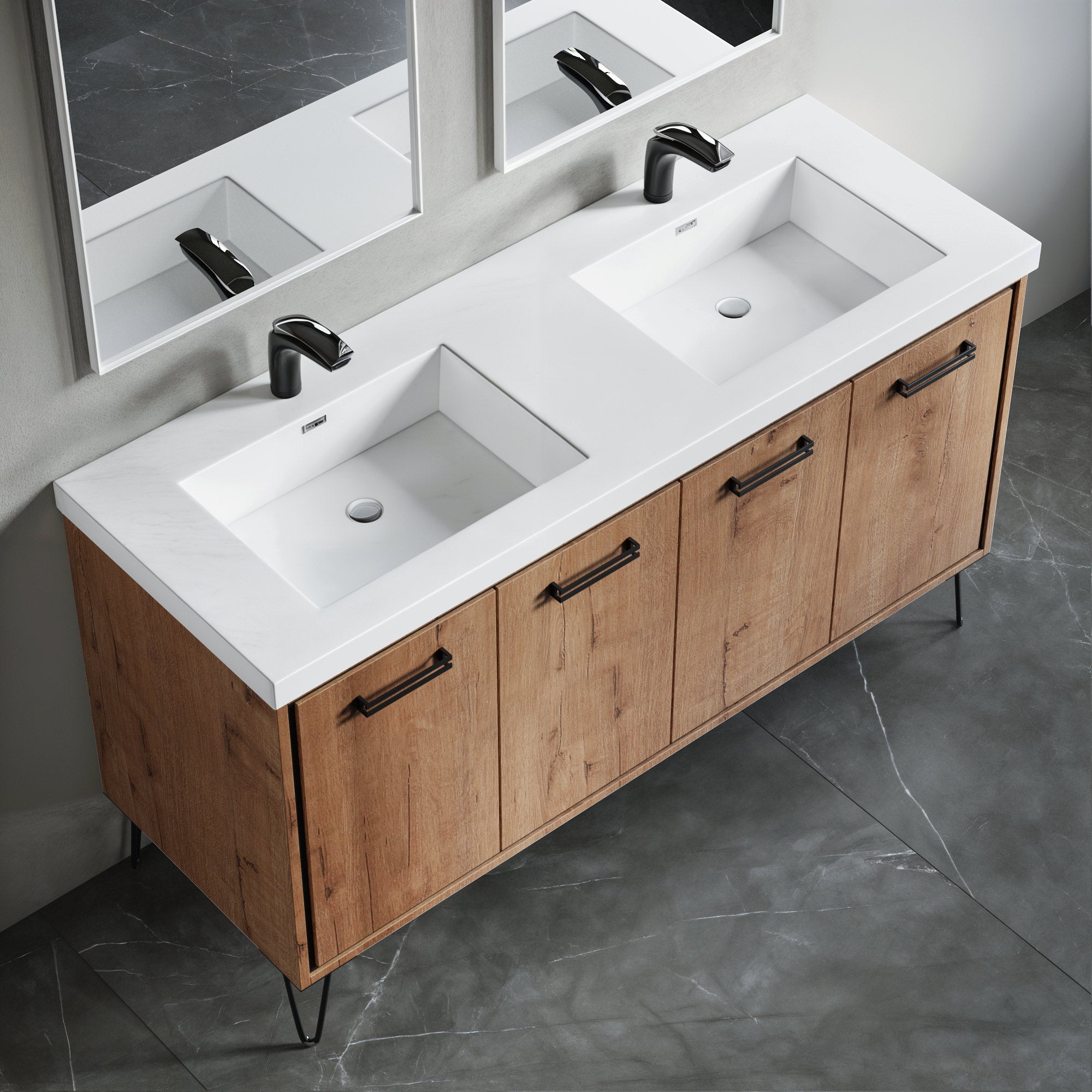 Dowell 037 Series 60" Bathroom Vanity with Single Basin Soft-Close Doors Four Shelves
