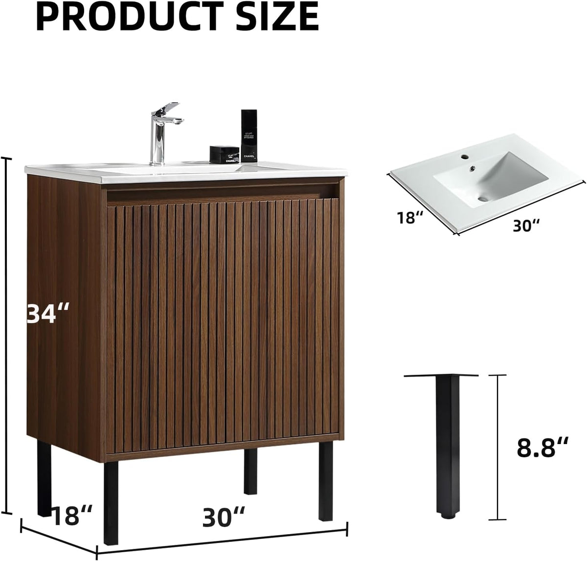 Dowell 24 Inch Bathroom Vanity with Sink Combo,Freestanding Bathroom Sink Cabinet with Ceramic Basin 2 Soft Closing Doors Wood Sink Vanity,Adjustable Shelves - 042 24 Series