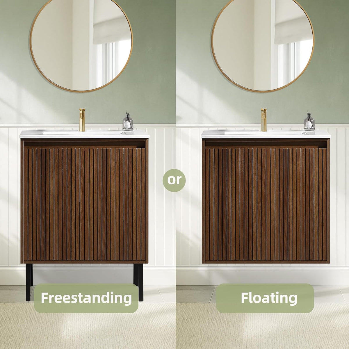 Dowell 30 Inch Bathroom Vanity with Sink Combo,Freestanding Bathroom Sink Cabinet with Ceramic Basin 2 Soft Closing Doors Wood Sink Vanity,Adjustable Shelves - 042 30 Series