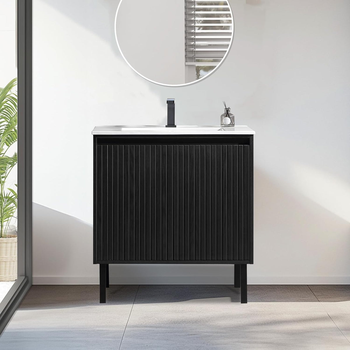Dowell 30 Inch Bathroom Vanity with Sink Combo,Freestanding Bathroom Sink Cabinet with Ceramic Basin 2 Soft Closing Doors Wood Sink Vanity,Adjustable Shelves - 042 30 Series