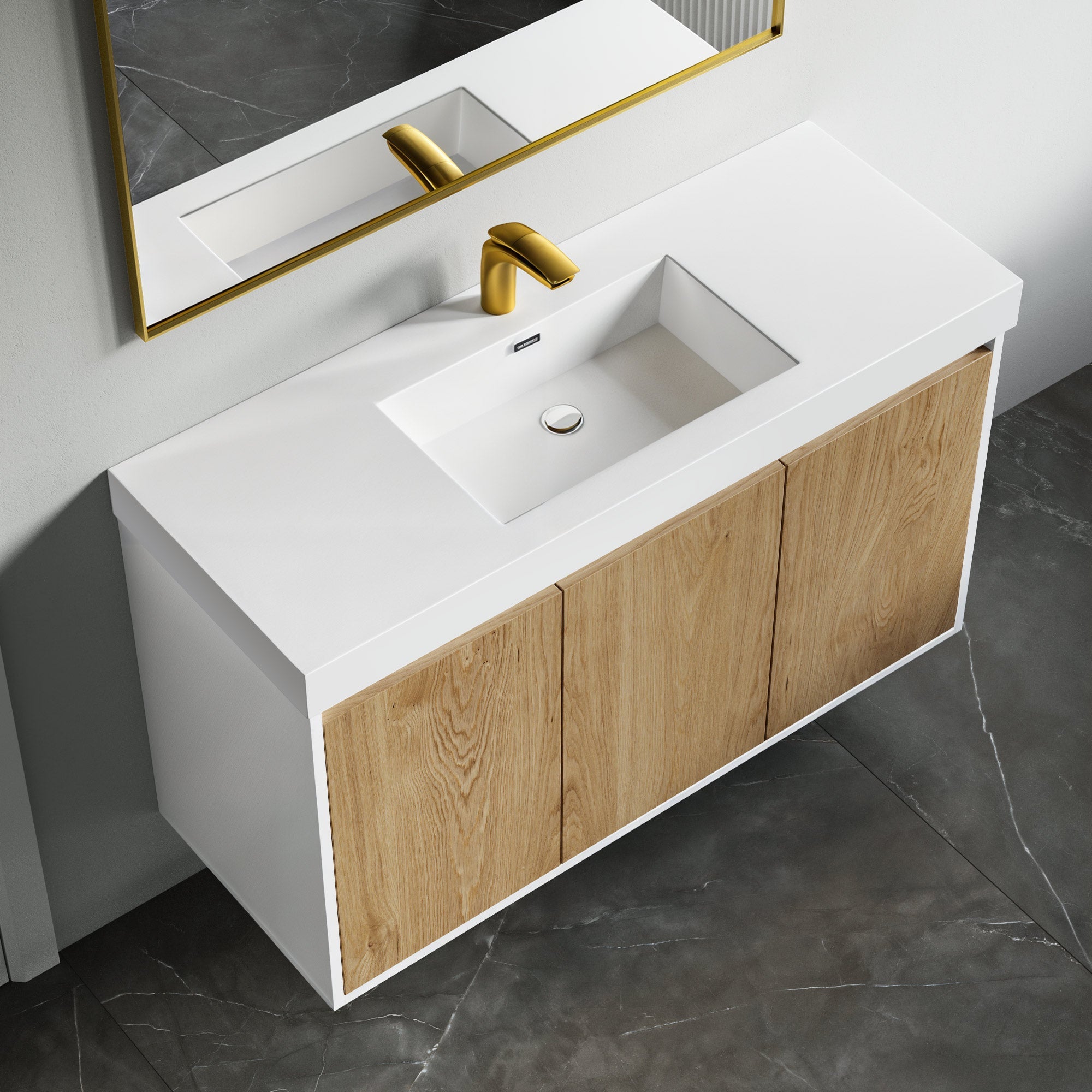Dowell 48" Wall-Mounted or Freestanding Bathroom Vanity Set-White Assembled Vanity Base with 3 Soft-Close Doors & White Resin Single Basin Sink - 057 48 Series