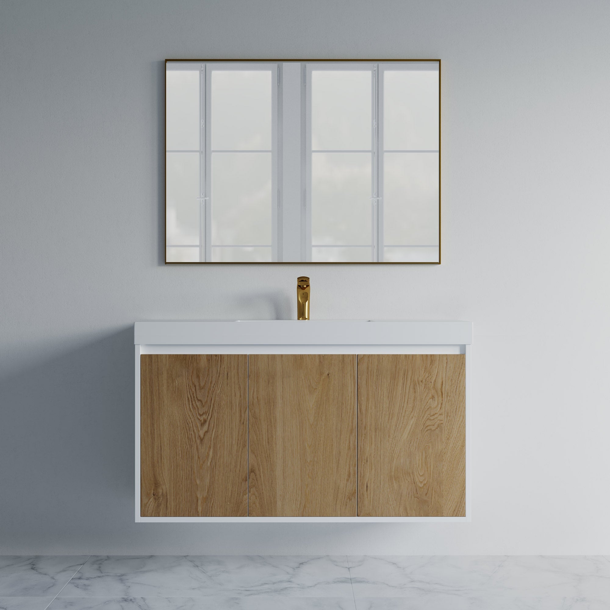 Dowell 48" Wall-Mounted or Freestanding Bathroom Vanity Set-White Assembled Vanity Base with 3 Soft-Close Doors & White Resin Single Basin Sink - 057 48 Series
